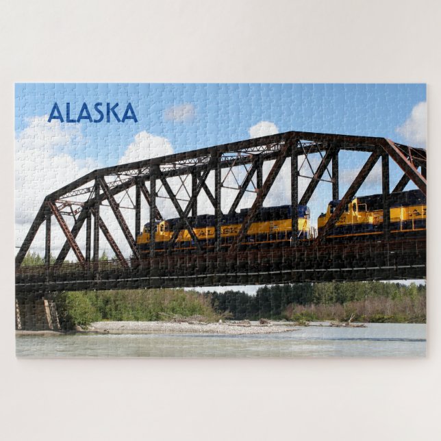 Alaska Railroad locomotive engine and bridge Jigsa Jigsaw Puzzle (Horizontal)