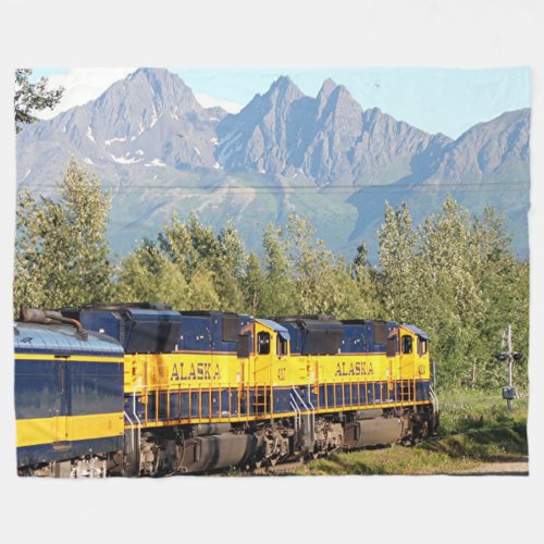 Alaska Railroad locomotive engine and mountains Fleece Blanket
