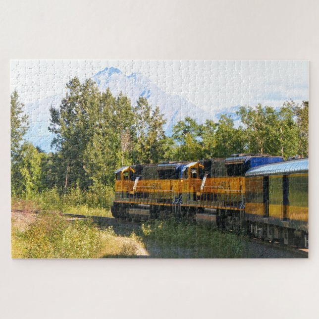 Alaska Railroad locomotive engine & mountain Jigsaw Puzzle (Horizontal)