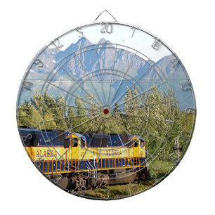 Alaska Railroad locomotive engine & mountains Dartboard With Darts