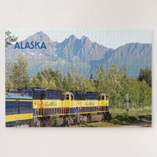 Alaska: Railroad locomotive engine & mountains Jigsaw Puzzle