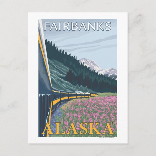 Alaska Railroad Scene _ Fairbanks Alaska Postcard