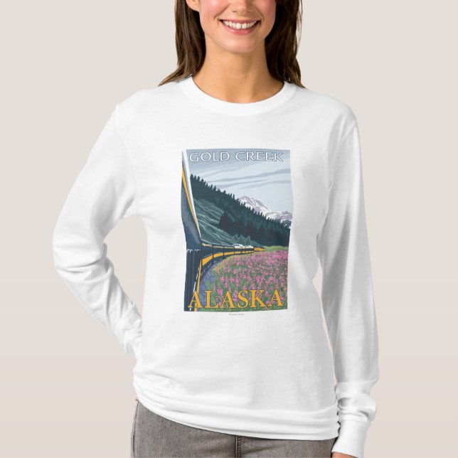 Alaska Railroad Scene - Gold Creek, Alaska T-Shirt (Front)