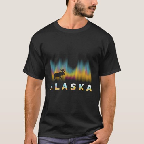 Alaska Reindeer With Polar Lights And Moose T_Shirt