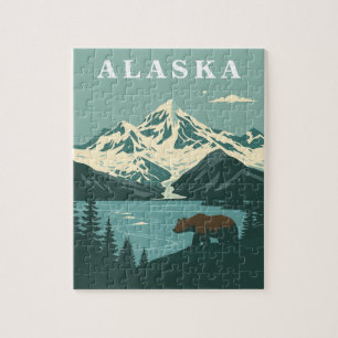 Alaska Retro Travel Grizzly Bear Jigsaw Puzzle