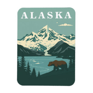 Alaska Retro Travel Grizzly Bear Magnet