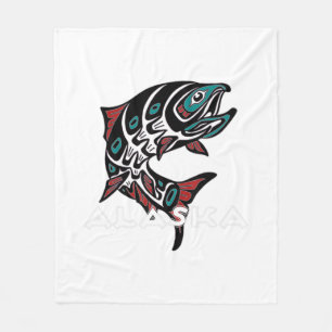 Alaska Salmon Fishing Native American Indigenous T Fleece Blanket