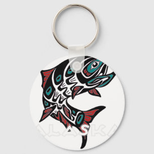 Alaska Salmon Fishing Native American Indigenous T Keychain