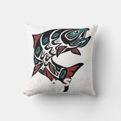 Alaska Salmon Fishing Native American Indigenous T Throw Pillow