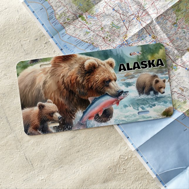 Alaska Salmon Grizzly Bear  License Plate (In Situ)