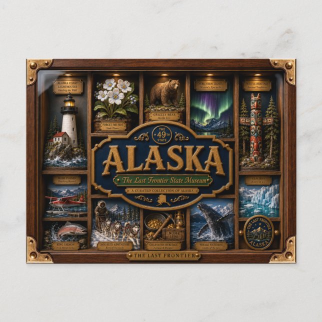 Alaska Shadow Box 3D Figurine State Postcard (Front)