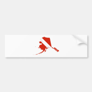 Alaska Shaped Scuba Diver Red White Dive Flag Bumper Sticker
