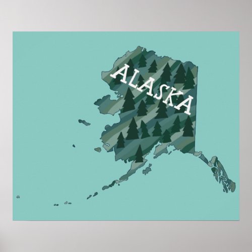 Alaska Simple Illustrated Map Poster
