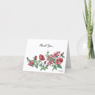 Alaska Sitka Rose w/Bumble Bee Watercolor Designed Letterpress Thank You Card