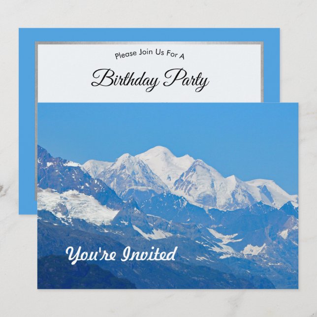 Alaska Snow Mountains Photo Birthday Invitation (Front/Back)