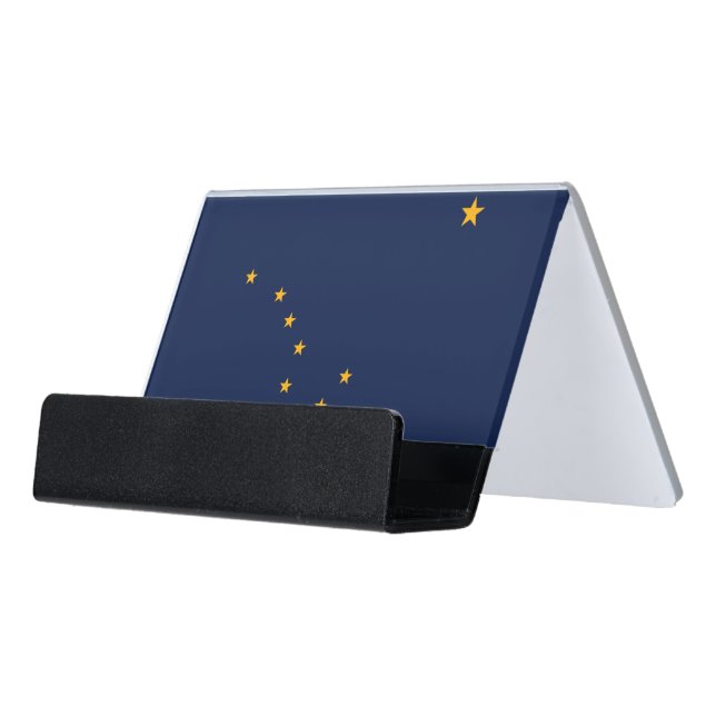 Alaska State & Alaska Flag / USA Desk Business Card Holder (Angled Front)