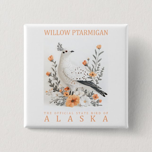 Alaska State Bird Art Print | Elegant Willow Ptarm Button (Front)