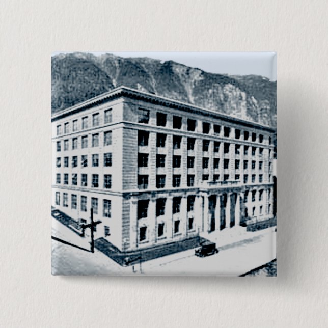 Alaska State Capitol in Juneau Date 1930 Vintage Pinback Button (Front)