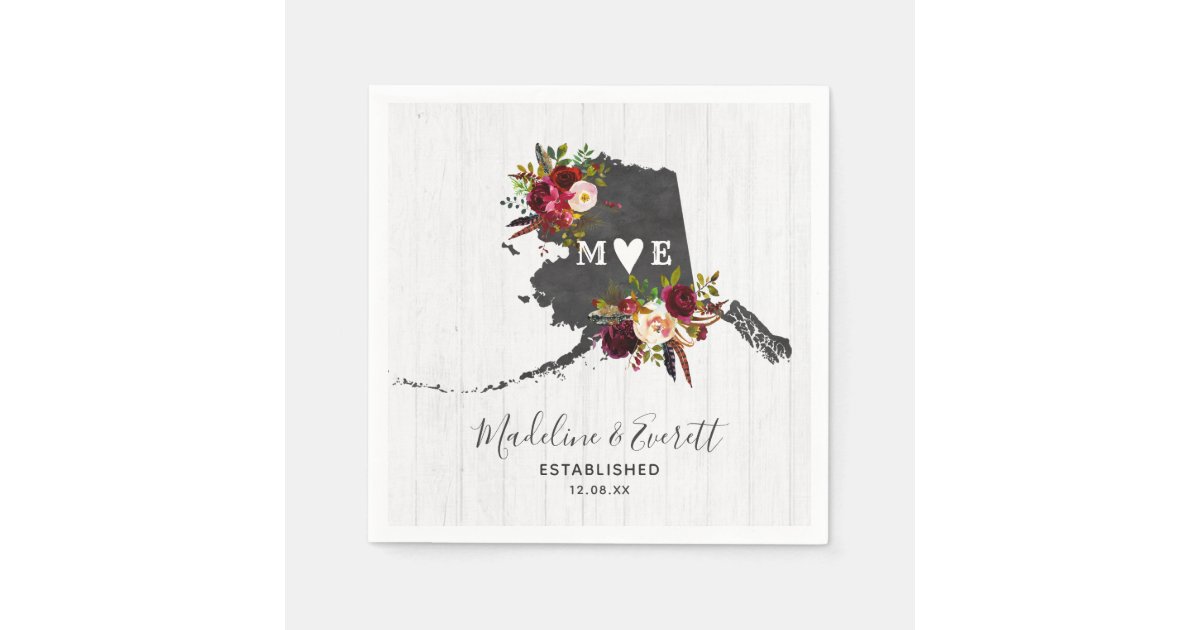 Alaska State Destination Rustic Wedding Monogram Paper Napkins | Zazzle