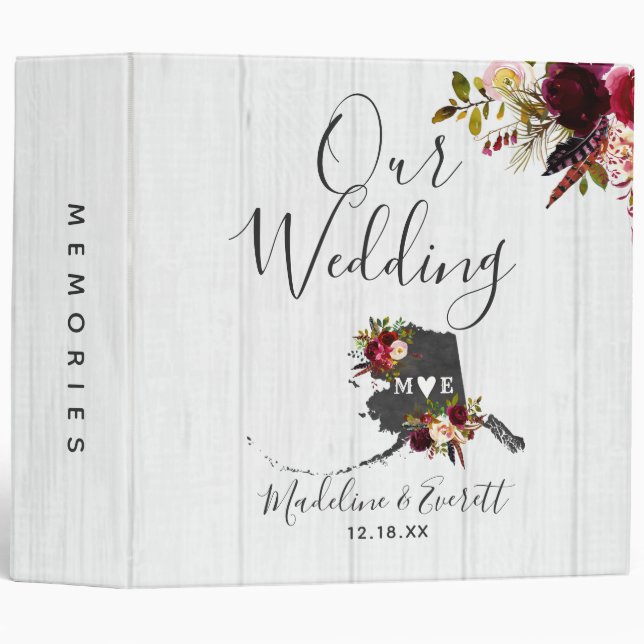 Alaska State Destination Wedding Photo Album 3 Ring Binder (Front/Spine)