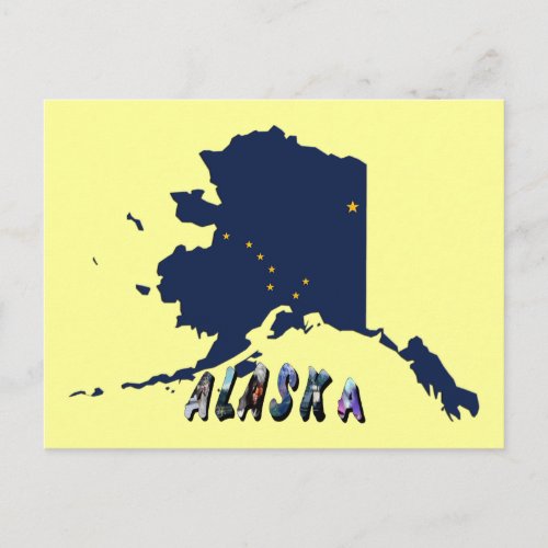 Alaska State Flag Blue Map  Yellow Stars Travel Postcard