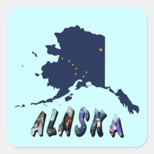 Alaska State Flag Blue Map & Yellow Stars Travel Square Sticker