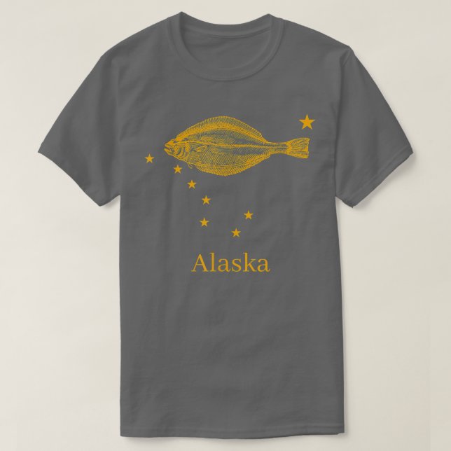 Alaska State Flag Halibut Fishing  T-Shirt (Design Front)