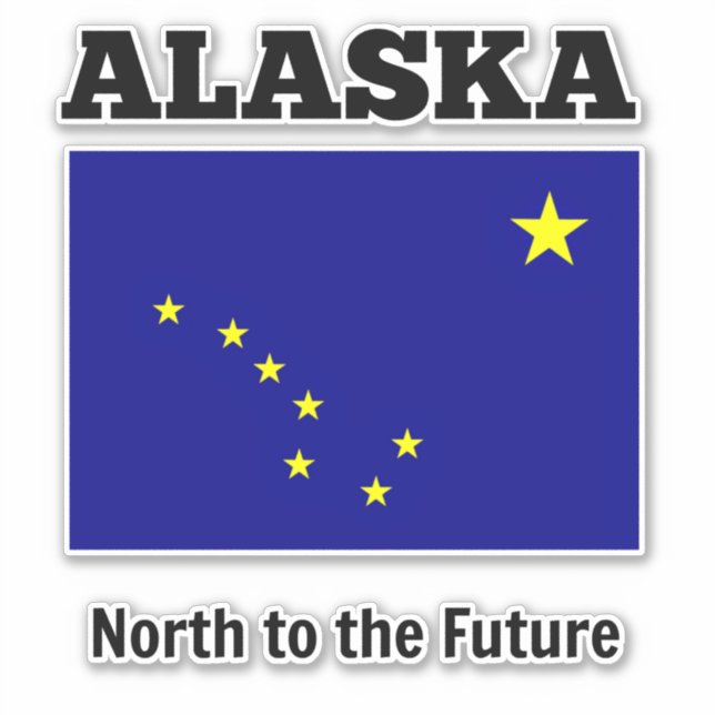 Alaska state flag, labeled with state motto sticker (Front)