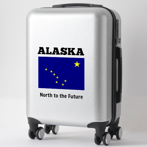 Alaska state flag labeled with state motto sticker