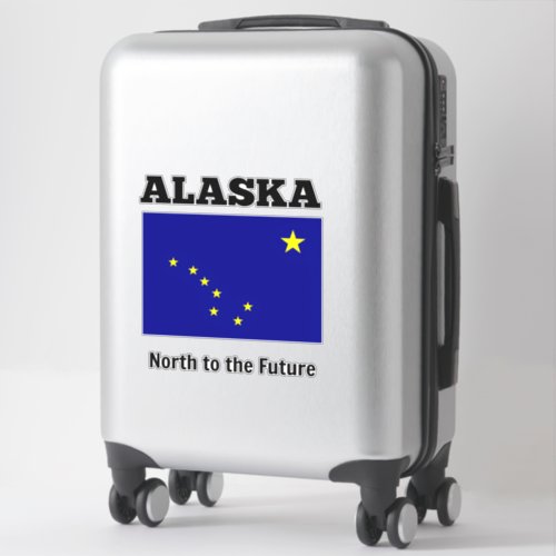 Alaska state flag labeled with state motto sticker