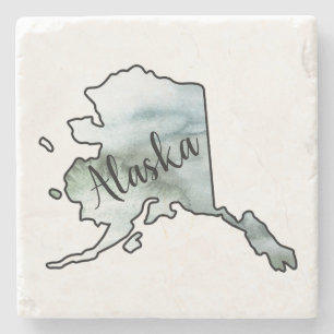 Alaska State Illustration Stone Coaster