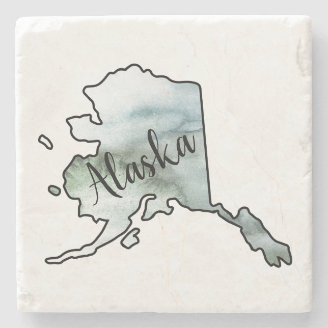 Alaska State Illustration Stone Coaster (Front)