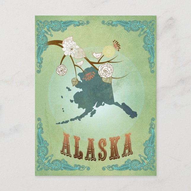 Alaska State Map – Green Postcard (Front)