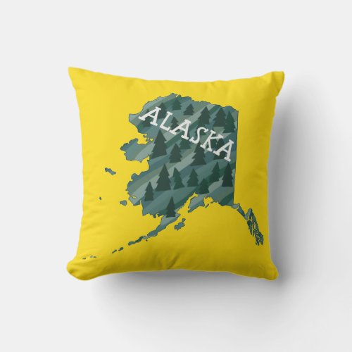 ALASKA State Map Illustration Throw Pillow