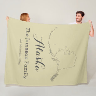 Alaska state map outline family personalized     fleece blanket