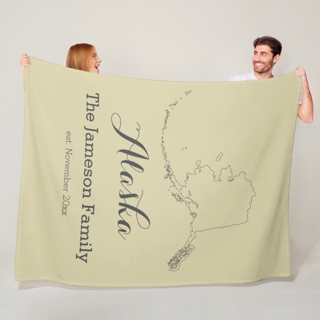 Alaska state map outline family personalized     fleece blanket (In Situ)
