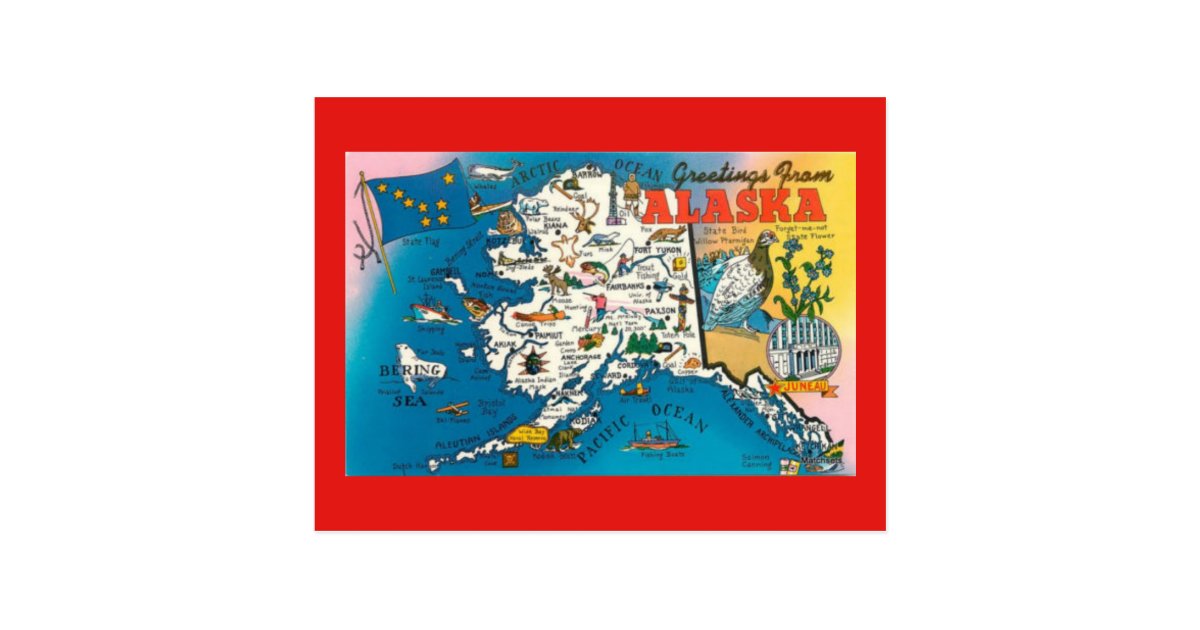 Alaska State Map Post Card | Zazzle.com