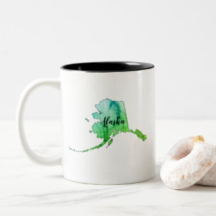 Alaska State Map Watercolor Two-Tone Coffee Mug