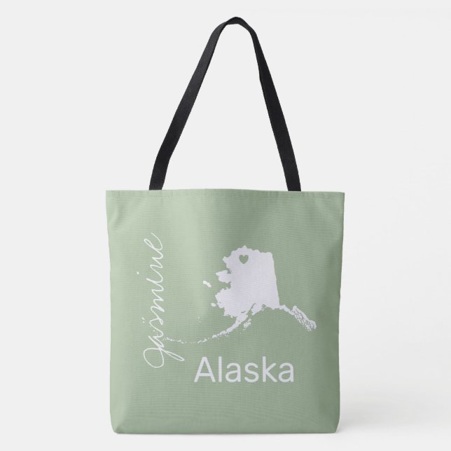 Alaska state map with heart personalize name  tote bag (Front)