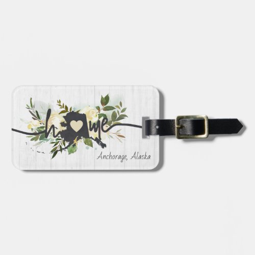 Alaska State Personalized Your Home City Rustic Luggage Tag