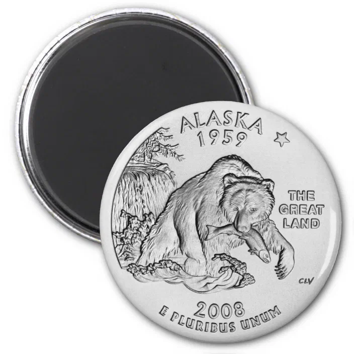 Alaska State Quarter Fridge Magnet 