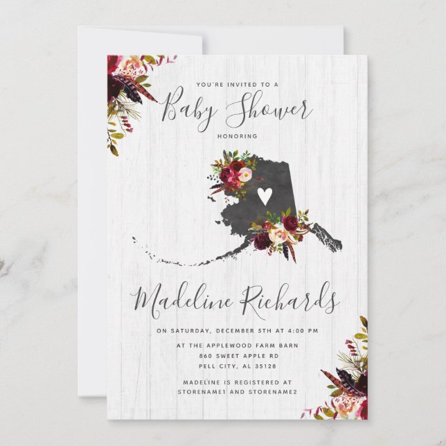 Alaska State Rustic Barn Baby Shower Invitation (Front)