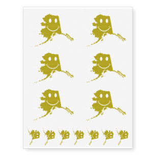 Alaska State Shape Smiley Face Temporary Tattoos