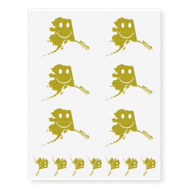 Alaska State Shape Smiley Face Temporary Tattoos (Front)