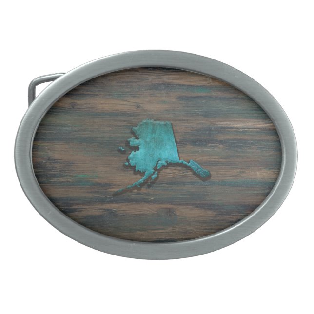 Alaska State Shape Teal Belt Buckle (Front)
