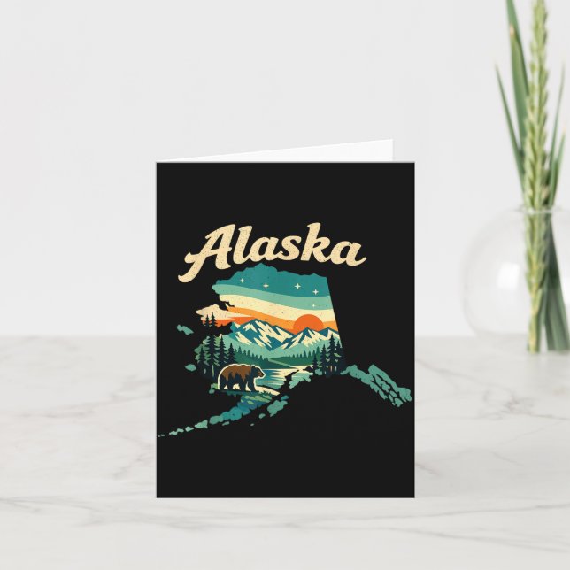Alaska State Sunset Mountain Landscape Bear Scene Card (Front)