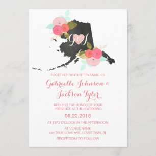 Alaska State Watercolor Floral Wedding Invitation