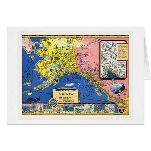 Alaska - Steamship Line Map 1934 Cards (Front Horizontal)