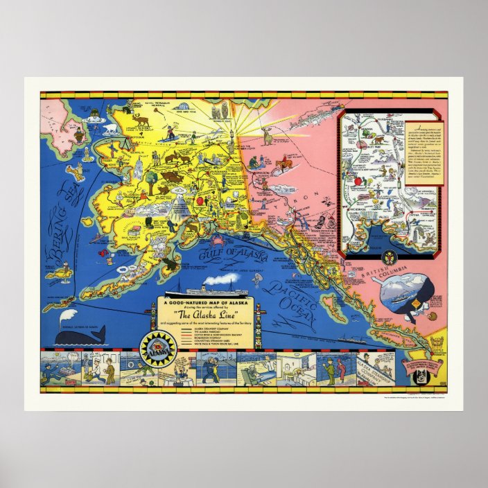 Alaska - Steamship Line Map 1934 Poster | Zazzle.com