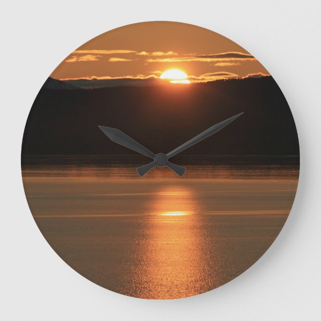 Alaska Sunset - Reflecting off Ocean Large Clock (Front)
